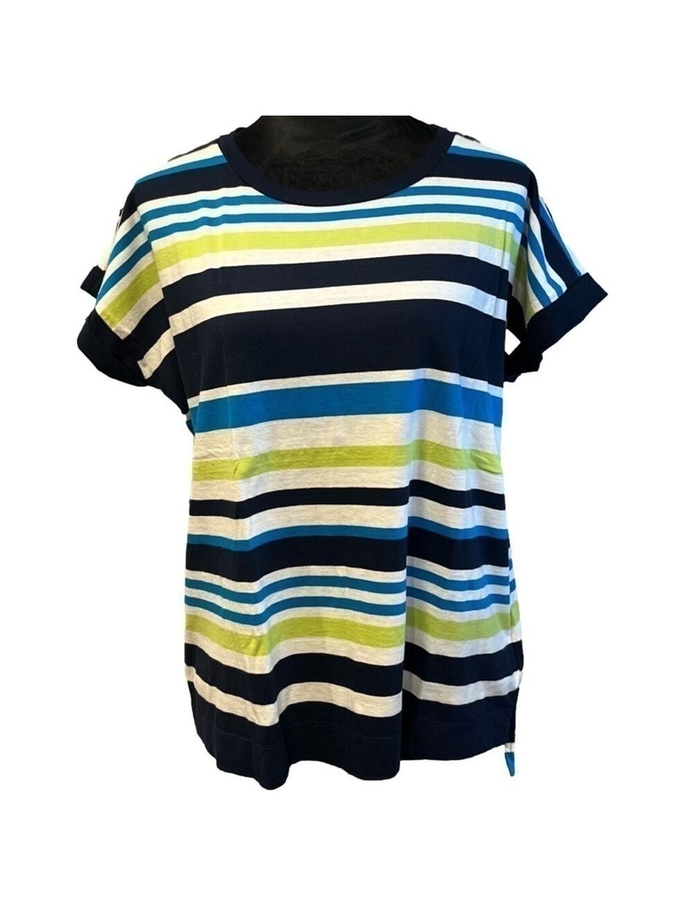 Chaps Blue Multicolor, Striped, Short Sleeve.T-Shirt size Large  Like New